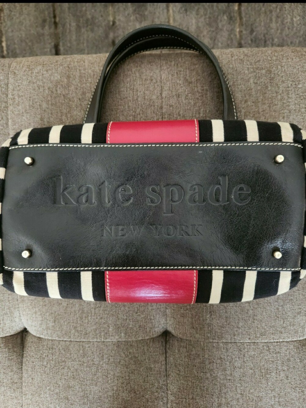 Kate Spade Vintage Black & White Striped Tote with Pink Center Panel - Picture 4 of 11